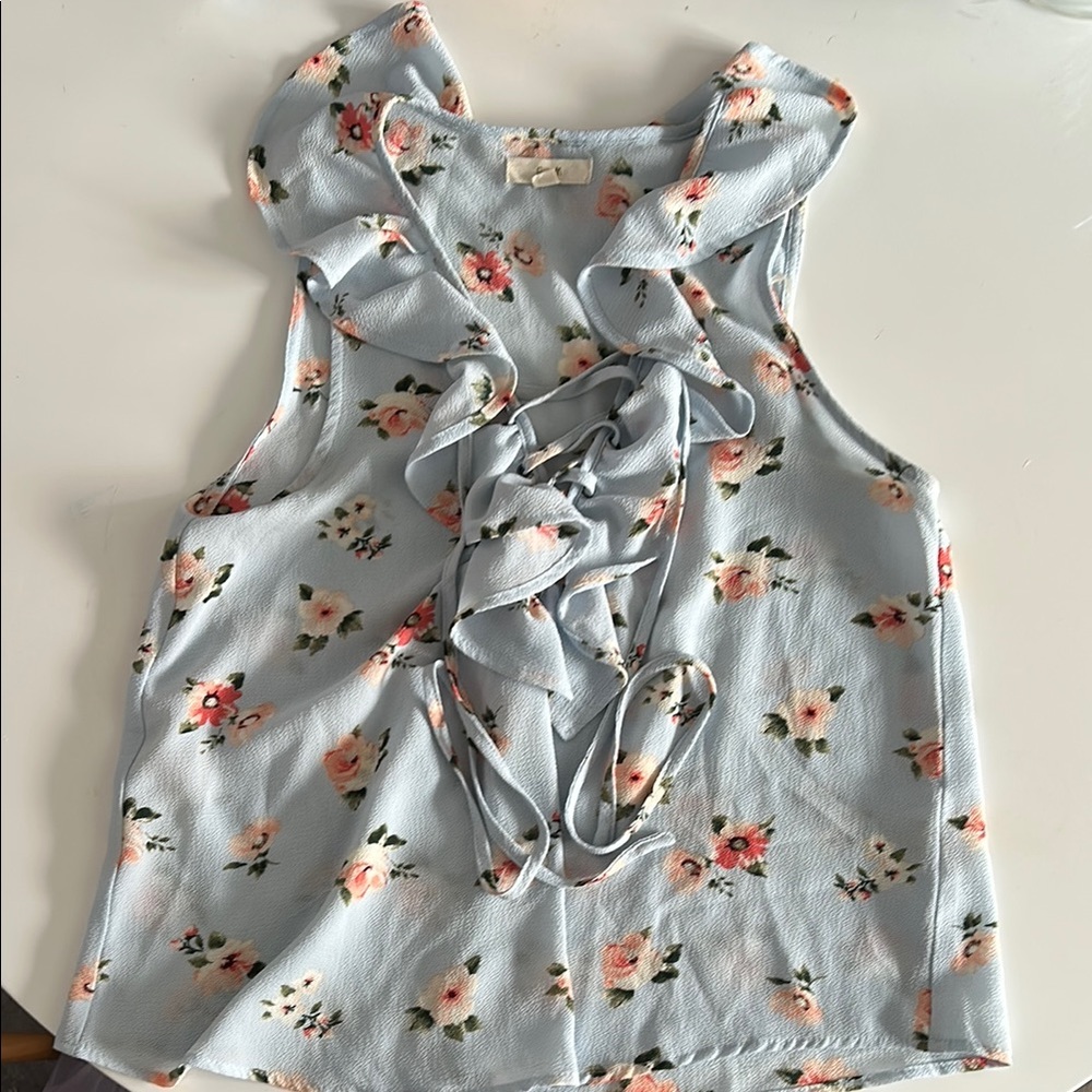 Floral Ruffle Sleeveless Top - Blue